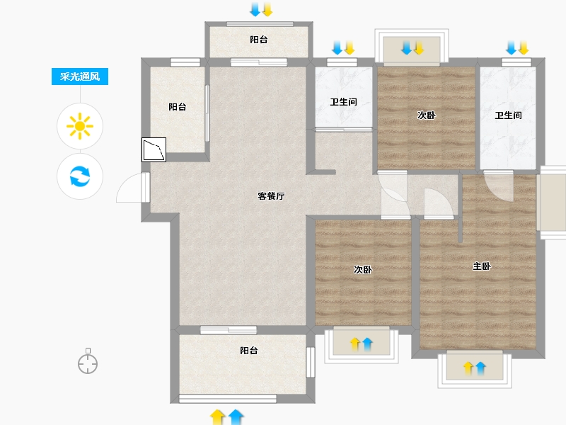 江西省-南昌市-力高澜湖御景-86.00-户型库-采光通风