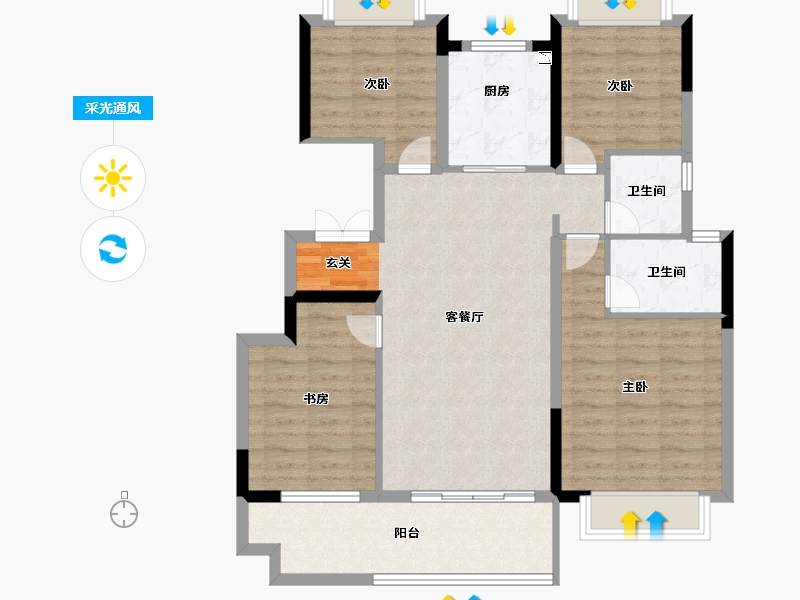 安徽省-阜阳市-祥源生态城-96.00-户型库-采光通风