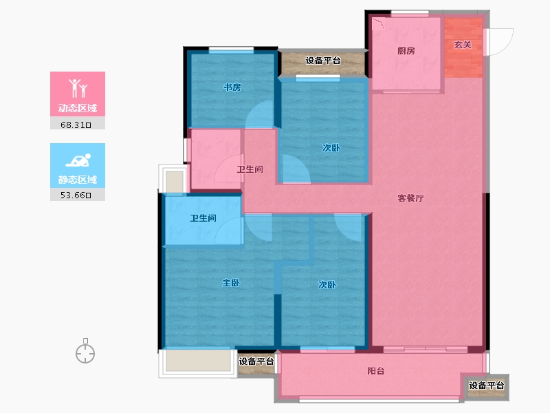 江苏省-常州市-美的国宾府住宅-113.81-户型库-动静分区