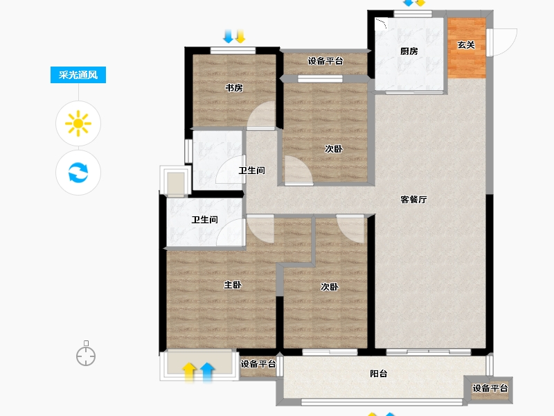 江苏省-常州市-美的国宾府住宅-113.81-户型库-采光通风