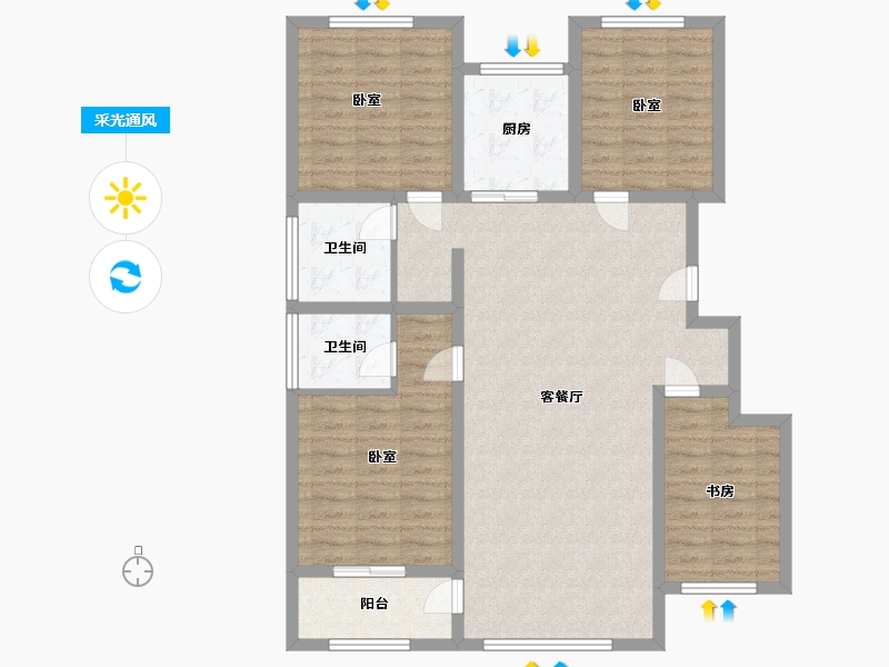 山东省-淄博市-盛康蔷薇里-109.40-户型库-采光通风