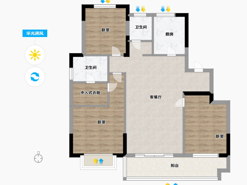 浙江省-宁波市-海湾新城-87.99-户型库-采光通风