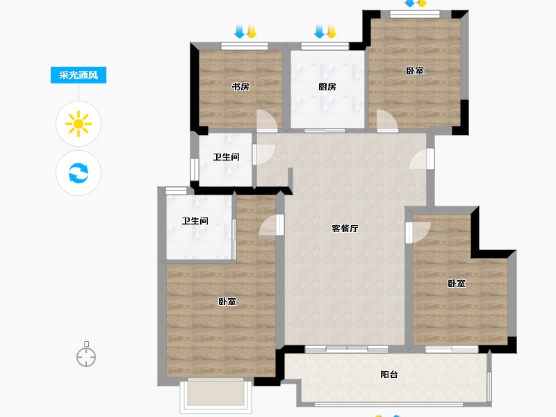 浙江省-宁波市-海湾新城-87.99-户型库-采光通风