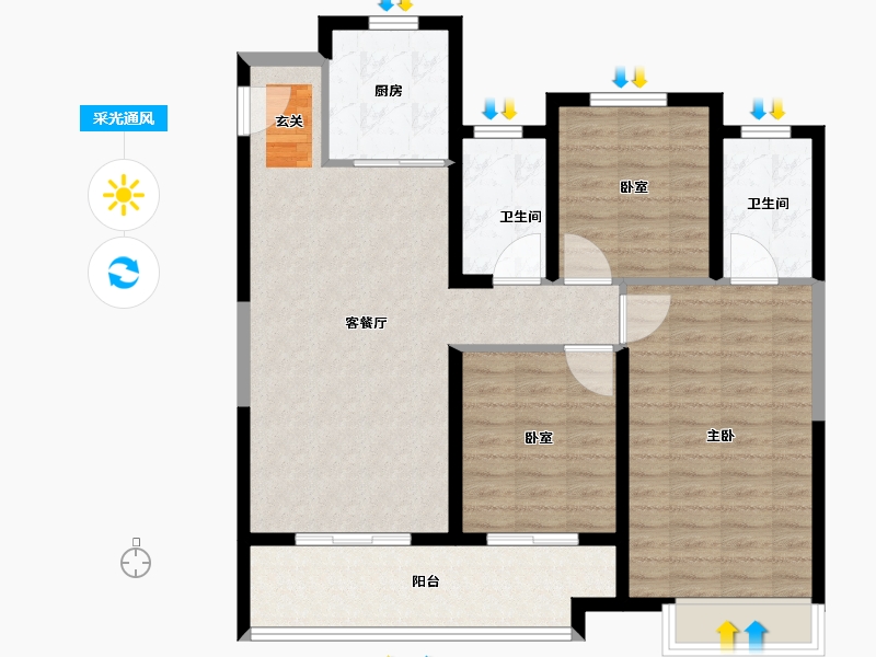 浙江省-宁波市-云都会府-95.00-户型库-采光通风