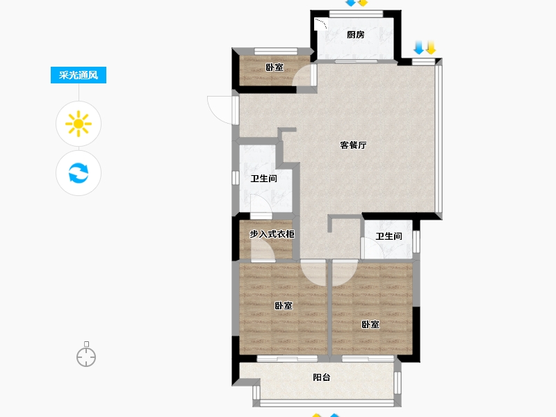 浙江省-绍兴市-宋都广宇锦洲府-76.83-户型库-采光通风