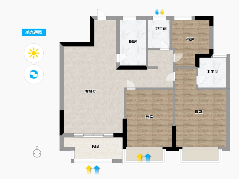 浙江省-宁波市-新东城阳光-75.99-户型库-采光通风