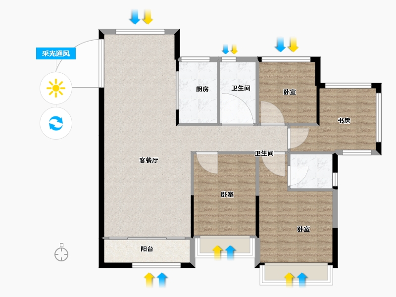 浙江省-湖州市-鑫远太湖健康城·伴月湾-110.03-户型库-采光通风