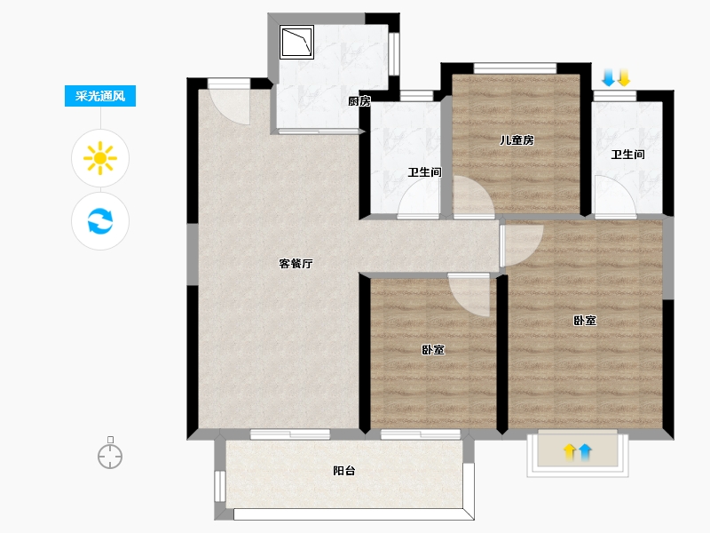 浙江省-宁波市-云都会府-88.01-户型库-采光通风