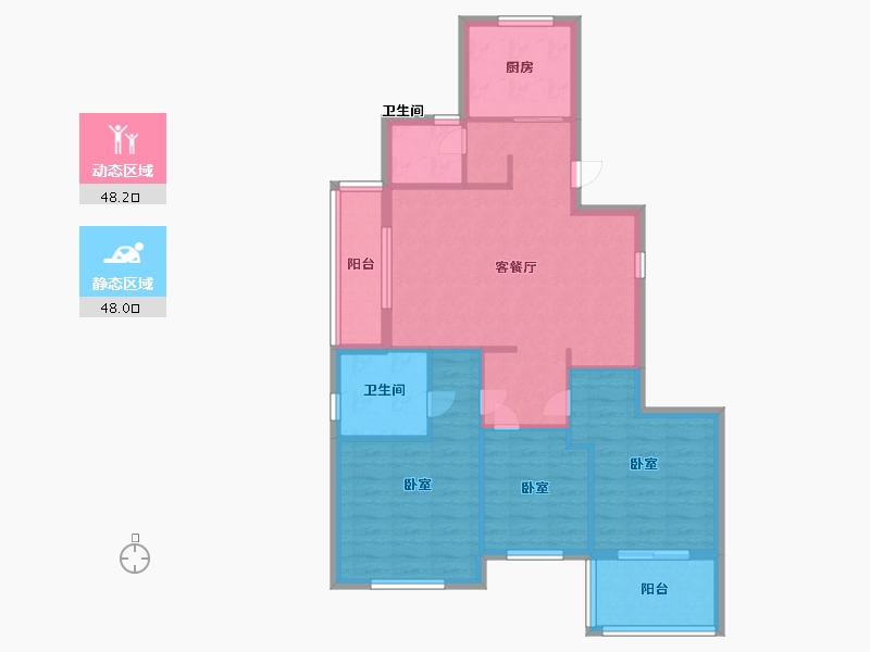 浙江省-宁波市-万基河姆景苑-85.99-户型库-动静分区