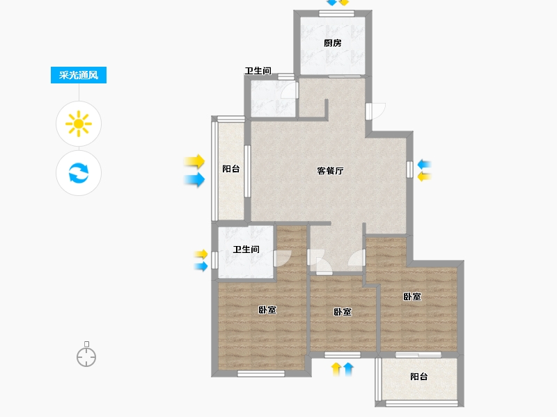 浙江省-宁波市-万基河姆景苑-85.99-户型库-采光通风