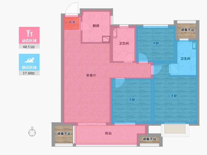 浙江省-台州市-绿地德加公馆-79.99-户型库-动静分区