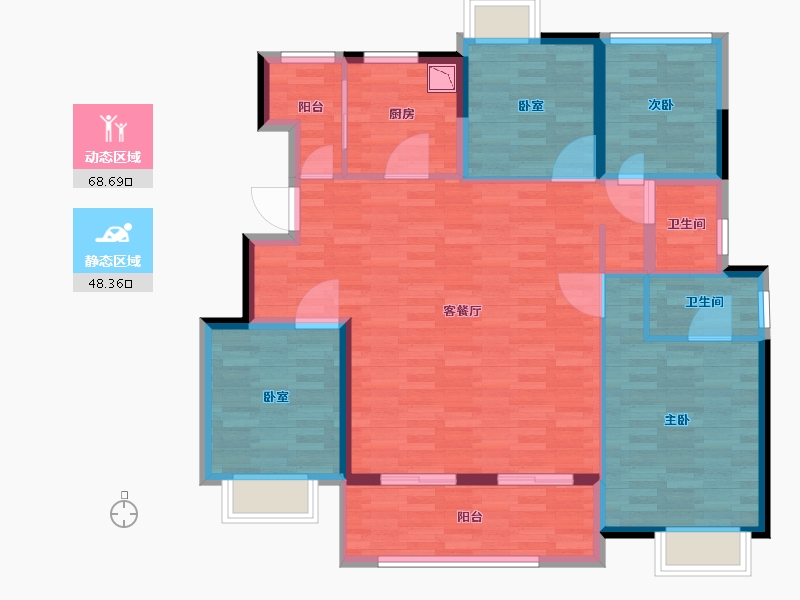 江苏省-南通市-万科翡翠公园-105.57-户型库-动静分区