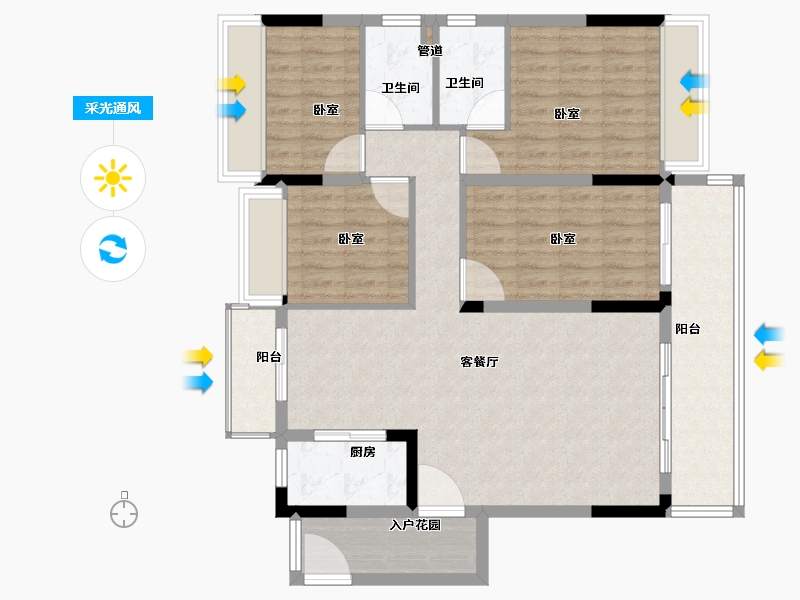 安徽省-芜湖市-碧桂园·豪园-105.00-户型库-采光通风