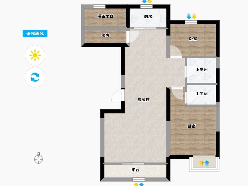 宁夏回族自治区-银川市-巨力·公园悦府-68.64-户型库-采光通风