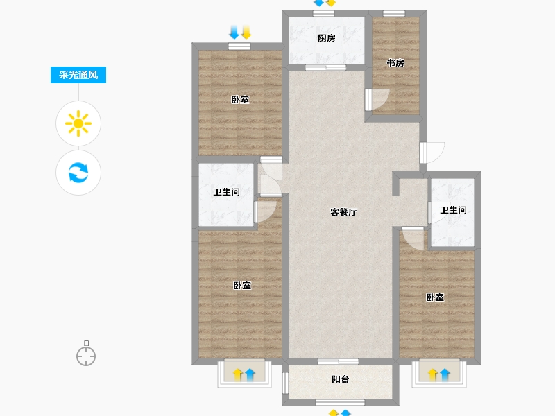 宁夏回族自治区-银川市-西湖裕景-109.25-户型库-采光通风