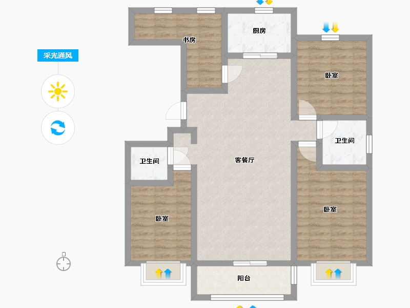 宁夏回族自治区-银川市-西湖裕景-96.40-户型库-采光通风