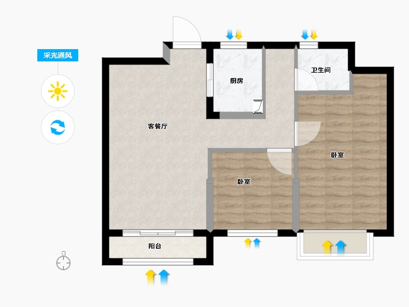 浙江省-宁波市-金色华府二期-63.00-户型库-采光通风