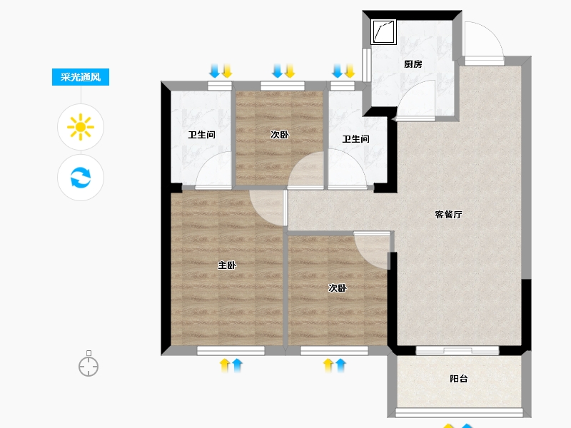 福建省-漳州市-阳光城大唐翡丽印象-70.00-户型库-采光通风