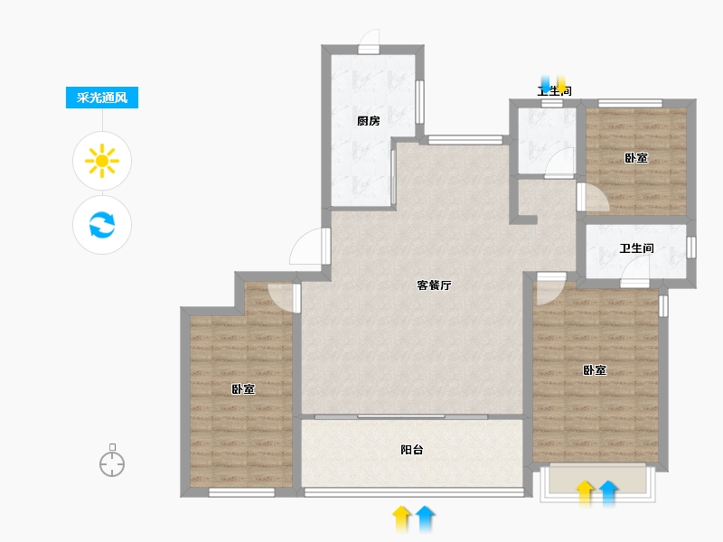 浙江省-杭州市-杭州富力中心-110.99-户型库-采光通风