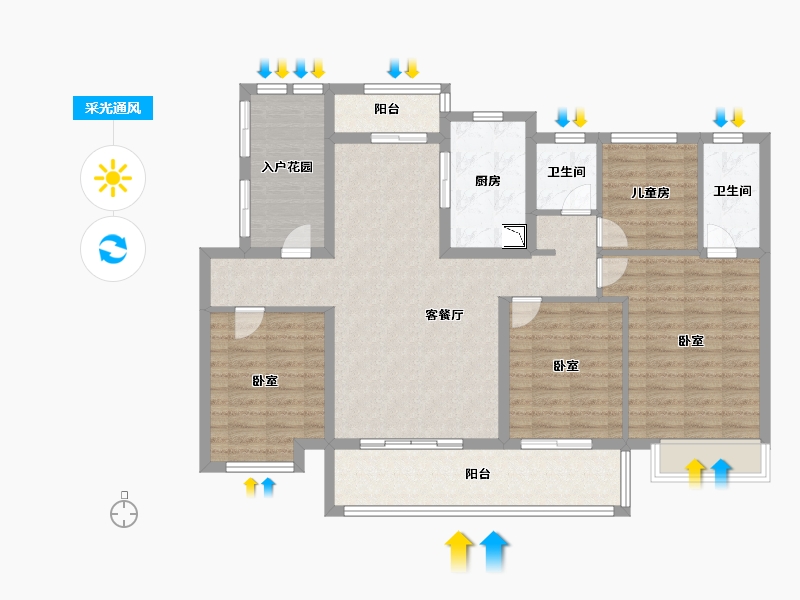 浙江省-宁波市-半山美庐-113.00-户型库-采光通风