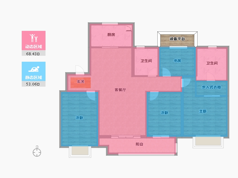 浙江省-宁波市-富力·湖滨天地-111.00-户型库-动静分区