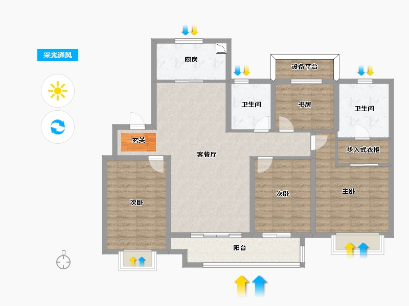 浙江省-宁波市-富力·湖滨天地-111.00-户型库-采光通风