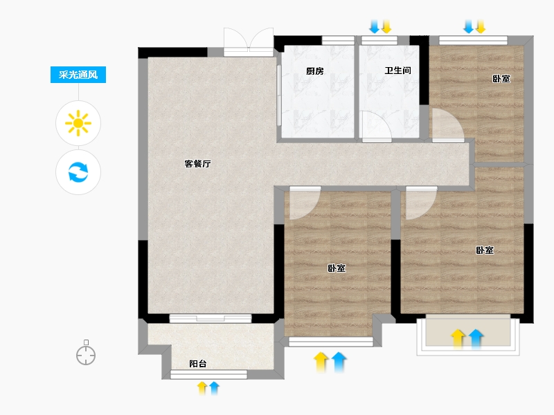 浙江省-宁波市-荣安香园3期公园半岛-71.00-户型库-采光通风