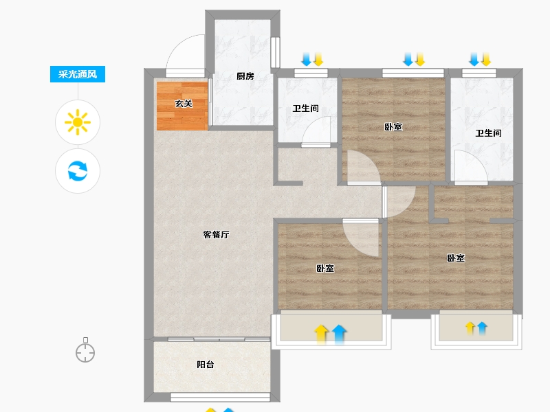 浙江省-嘉兴市-中南泷悦府-67.76-户型库-采光通风