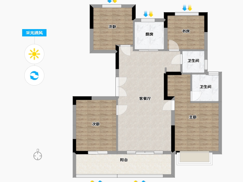 安徽省-合肥市-禹洲绿城蘭园-103.02-户型库-采光通风