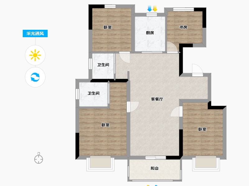 浙江省-嘉兴市-新西塘孔雀城天樾府-89.84-户型库-采光通风