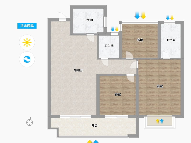 浙江省-温州市-中梁都会中心-80.99-户型库-采光通风