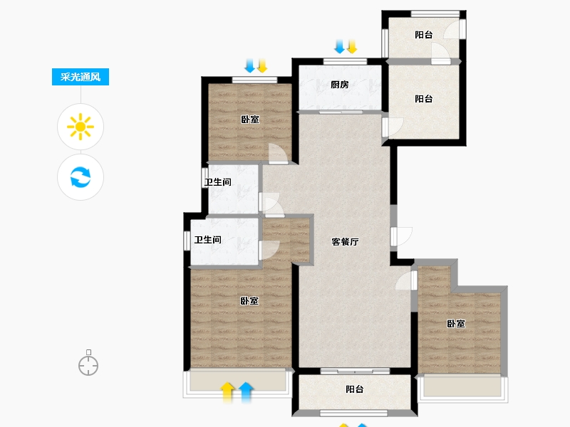 浙江省-温州市-中梁荣安都会森林-103.00-户型库-采光通风