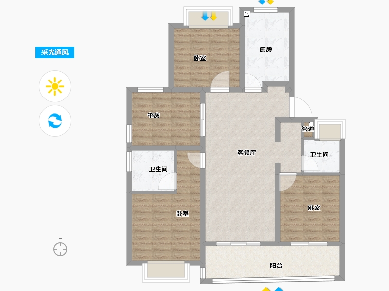 江苏省-无锡市-融创大塘御园-103.00-户型库-采光通风