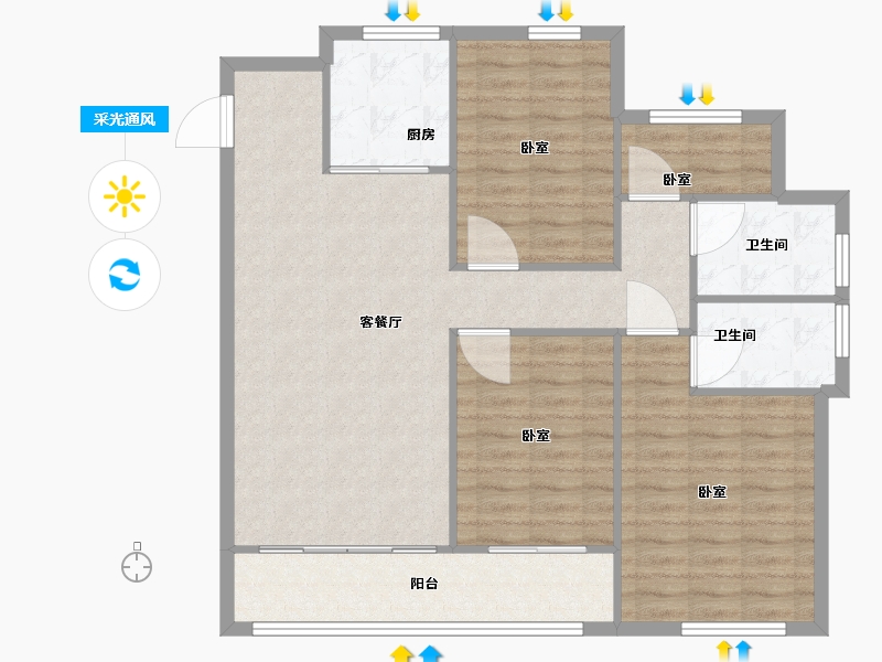 浙江省-温州市-高力铂金湾-102.00-户型库-采光通风