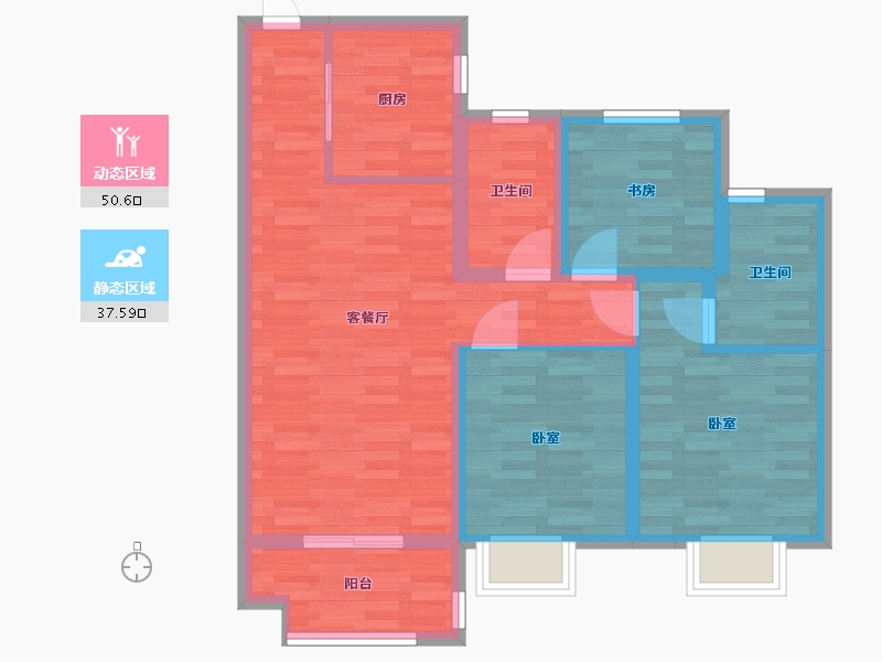 江苏省-扬州市-运河宝龙观邸-77.99-户型库-动静分区