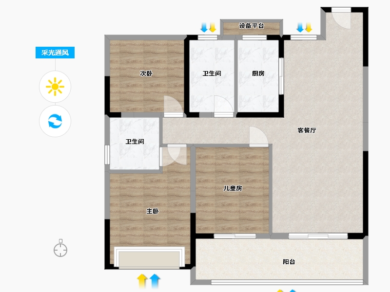 安徽省-合肥市-万兴湖山间-95.00-户型库-采光通风