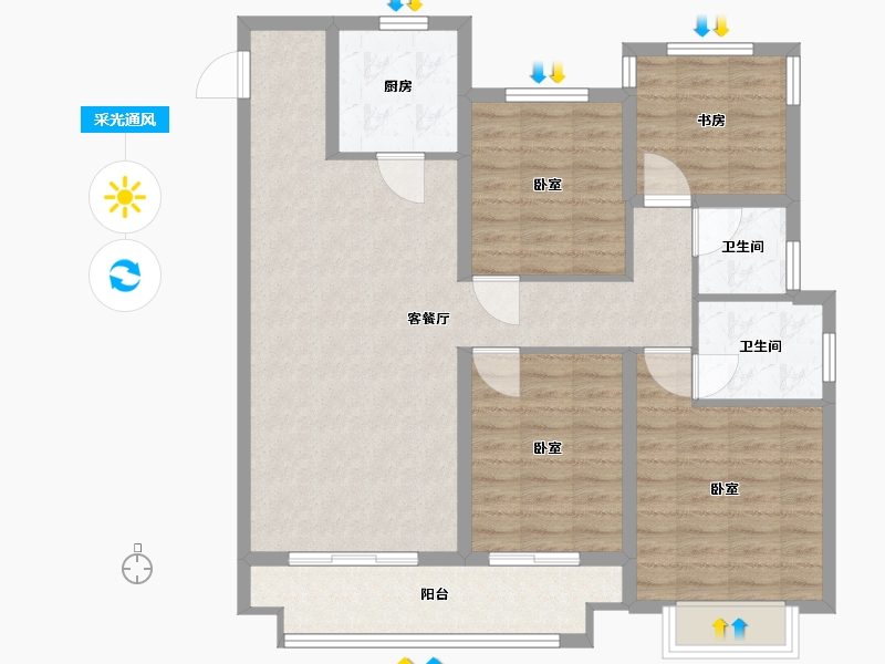 浙江省-温州市-中梁都会中心-101.00-户型库-采光通风