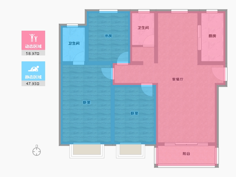 陕西省-渭南市-富平富秦馨苑-95.06-户型库-动静分区