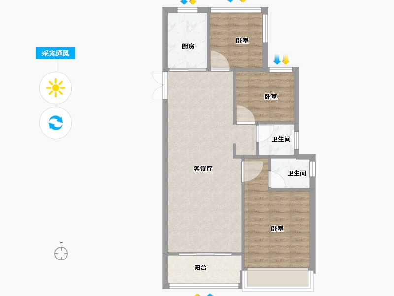 浙江省-嘉兴市-海伦花城-69.01-户型库-采光通风