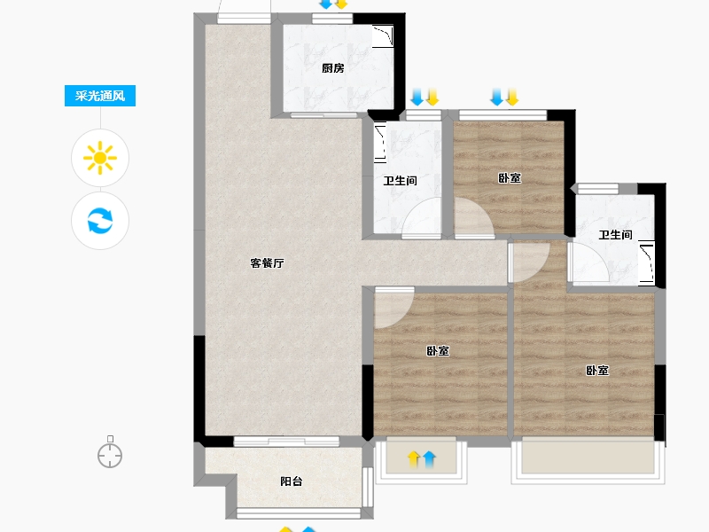 浙江省-丽水市-碧桂园黄金时代-76.18-户型库-采光通风