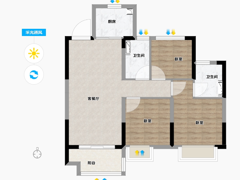 浙江省-丽水市-碧桂园黄金时代-76.01-户型库-采光通风