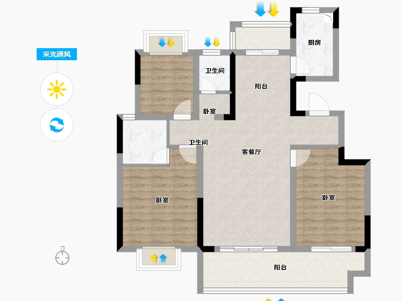 安徽省-淮南市-斌锋·江山印-93.20-户型库-采光通风