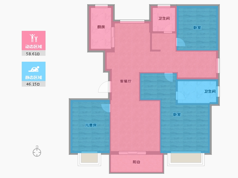 浙江省-杭州市-赞成旭辉时代悦章-94.48-户型库-动静分区