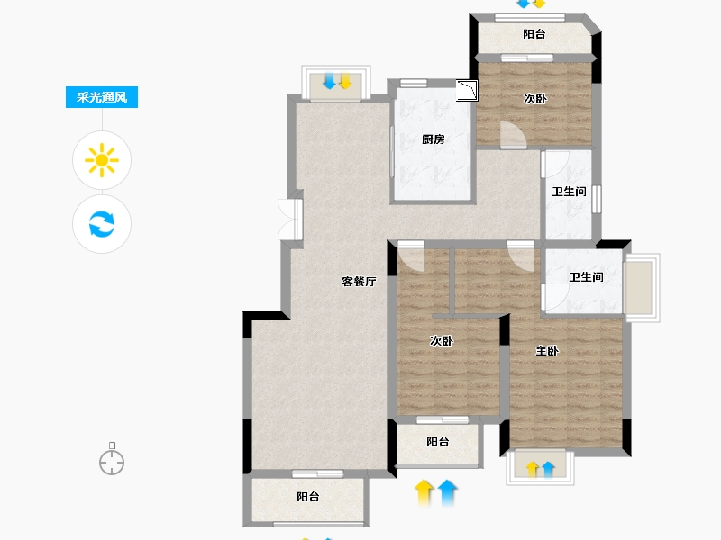 江西省-南昌市-正荣学府壹号-105.01-户型库-采光通风