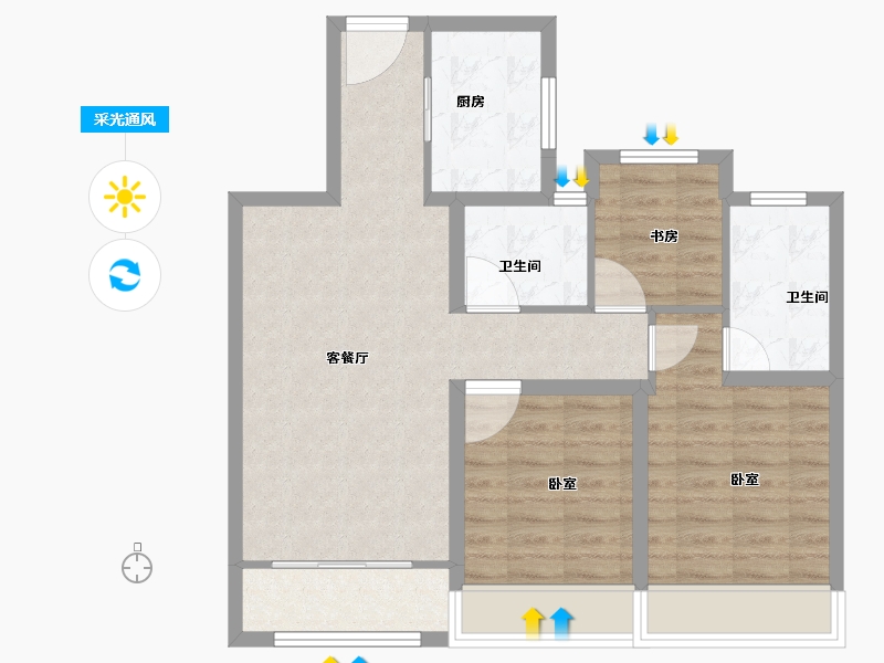 浙江省-金华市-新城云昱-77.00-户型库-采光通风