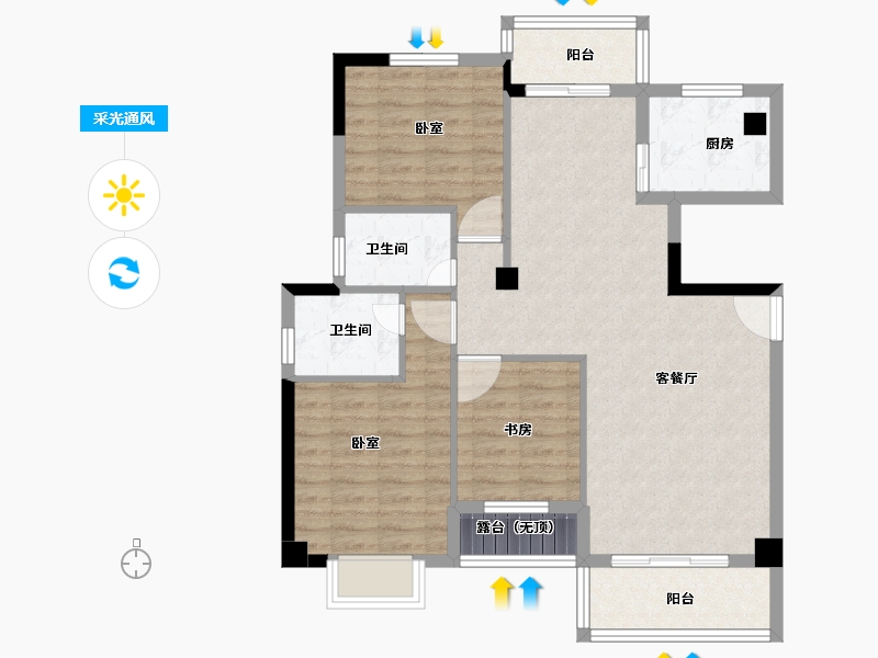 福建省-龙岩市-漳平宏盛·学府珑庭-87.45-户型库-采光通风