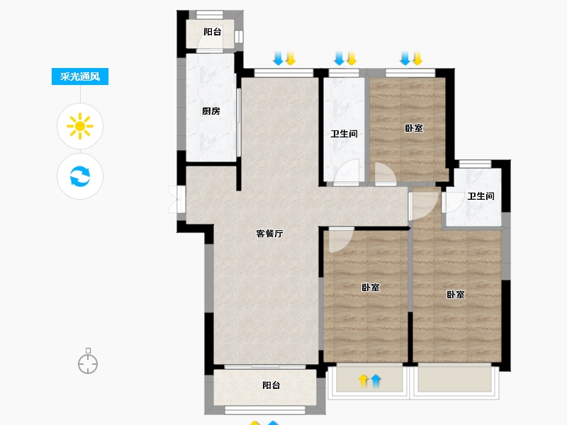 浙江省-嘉兴市-诚恒世嘉铭园-72.00-户型库-采光通风