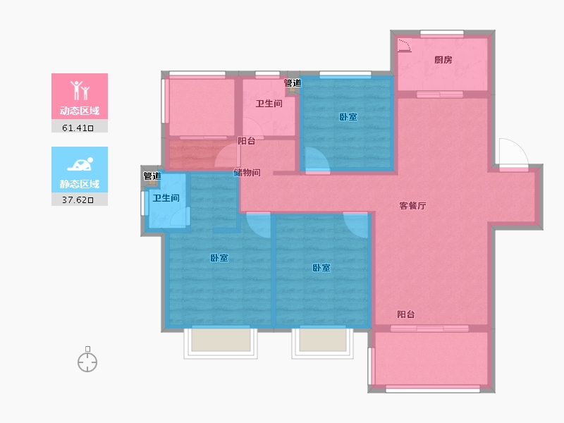 安徽省-淮南市-合肥孔雀城-88.01-户型库-动静分区