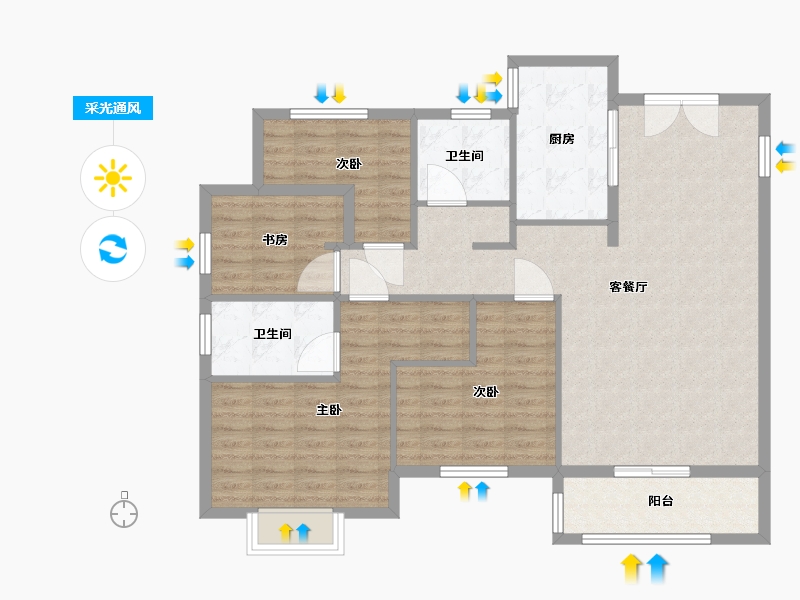 江苏省-南通市-香江翡翠观澜-106.00-户型库-采光通风