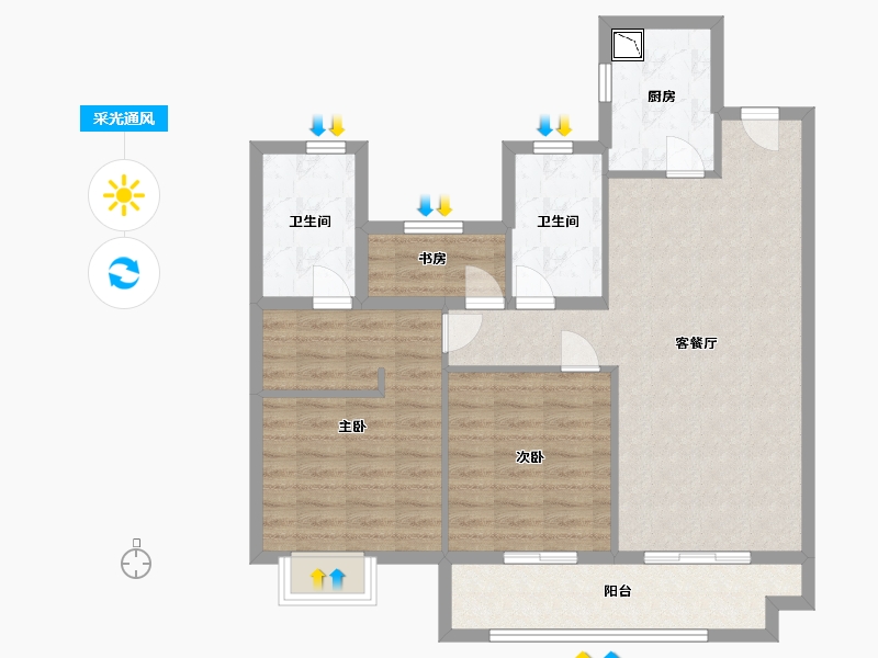 江苏省-南通市-香江翡翠观澜-90.00-户型库-采光通风